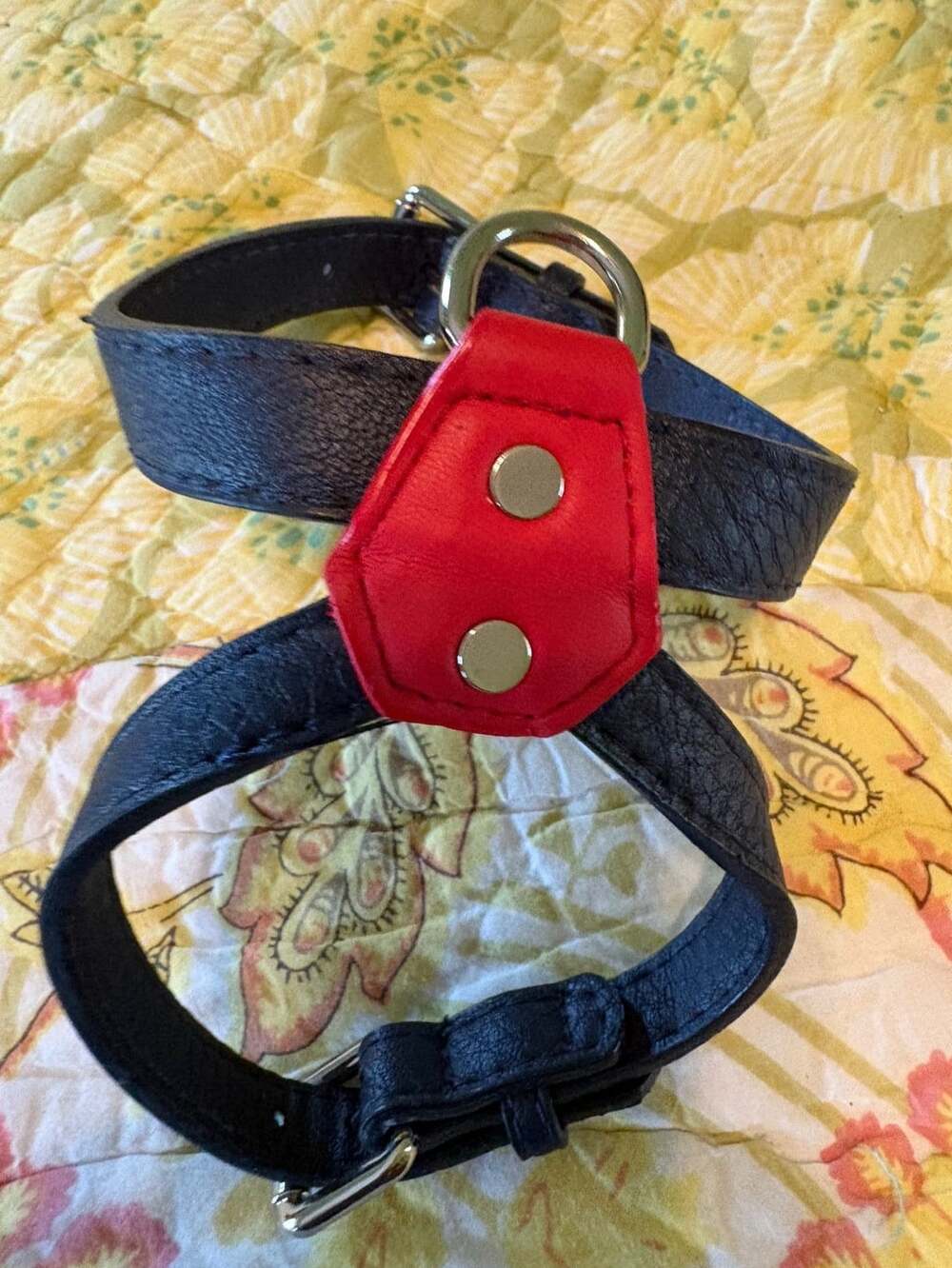NWOT Bret Michaels Navy & Red Faux Leather Pet Harness, small
